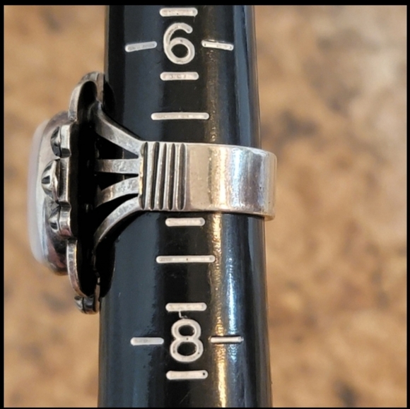 Native American Marquise Shaped Mother of Pearl Sterling Silver 925 Vintage Ring - Picture 10 of 11